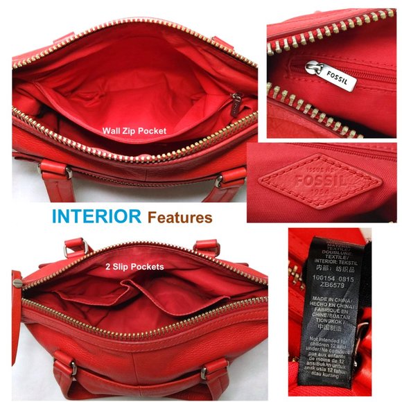 FOSSIL Issue No. 1954 Orange Red Cow Hide Leather Crossbody Satchel Shoulder Bag - Picture 9 of 13